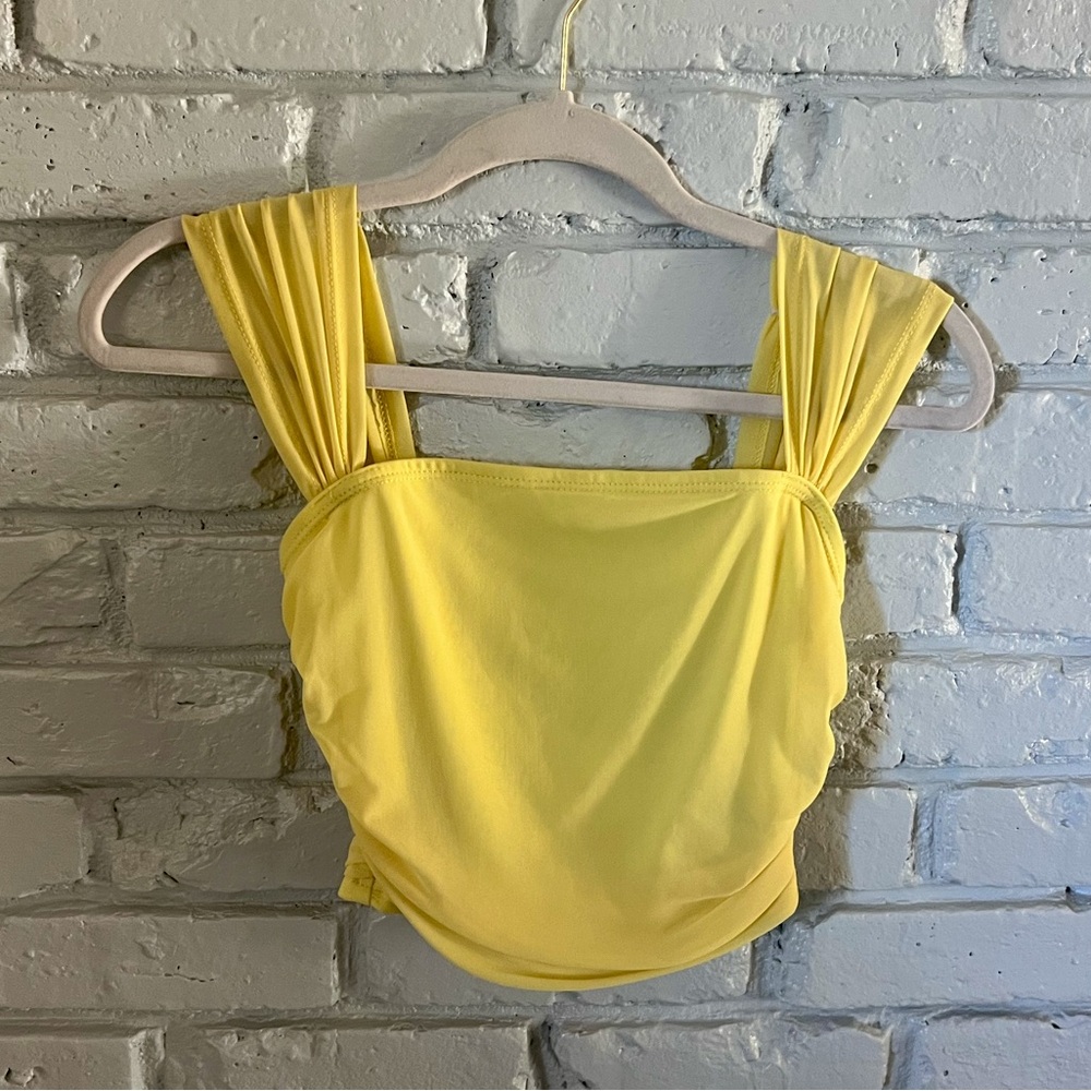 🍋yellow corset top🍋 wide mesh straps | ruched side / straps | square neckline